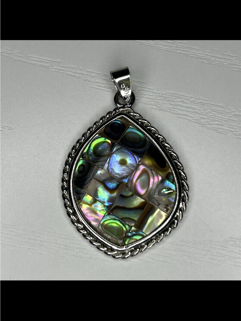 Abalone Mosaic Teardrop Pendant Necklace - Iridescent Shell